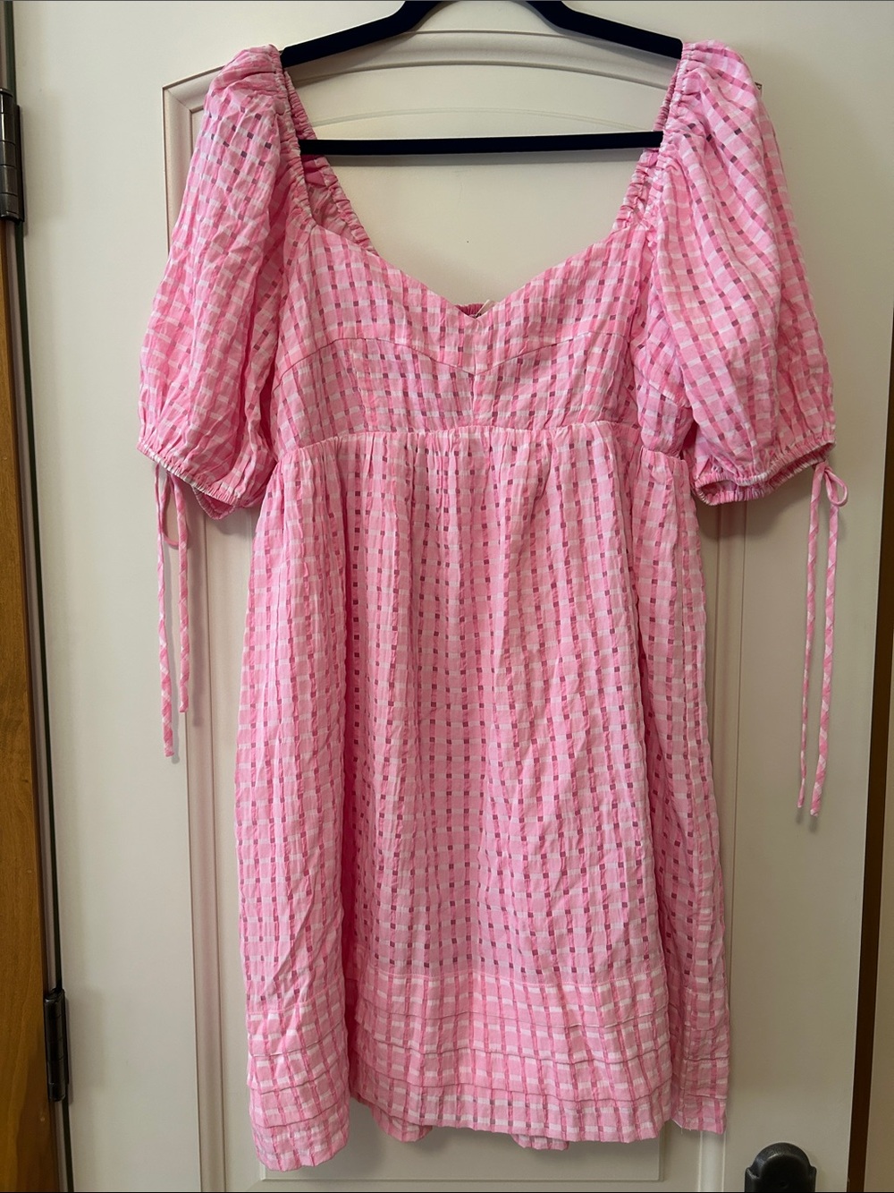Hyacinth House Pink Gingham Umpire Waist Puff-SleeveLayton  Mini Dress